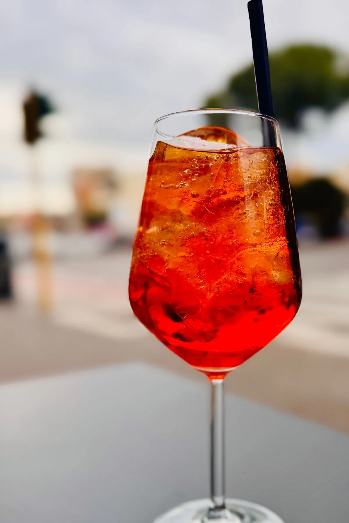Aperol Spritz on ice, golden hour light